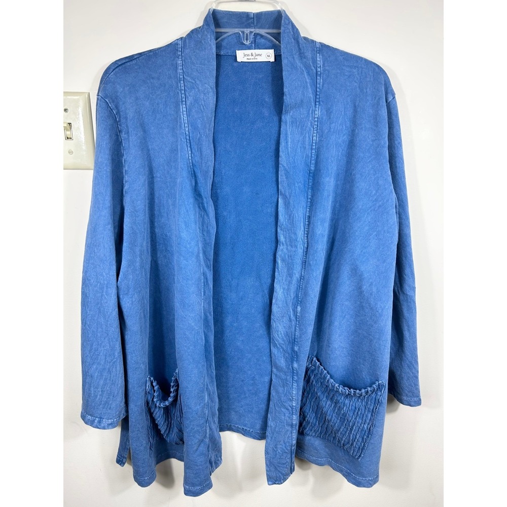 Jess & Jane Women's Mineral Wash French‎ Terry Kimono Jacket XL Blue Lagenlook